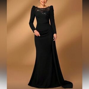 Elegant Black Long Sleeve Evening Dress